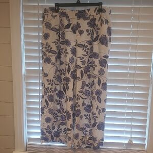 ELLA MOSS Blue Floral Wide-leg Cropped Pants XL